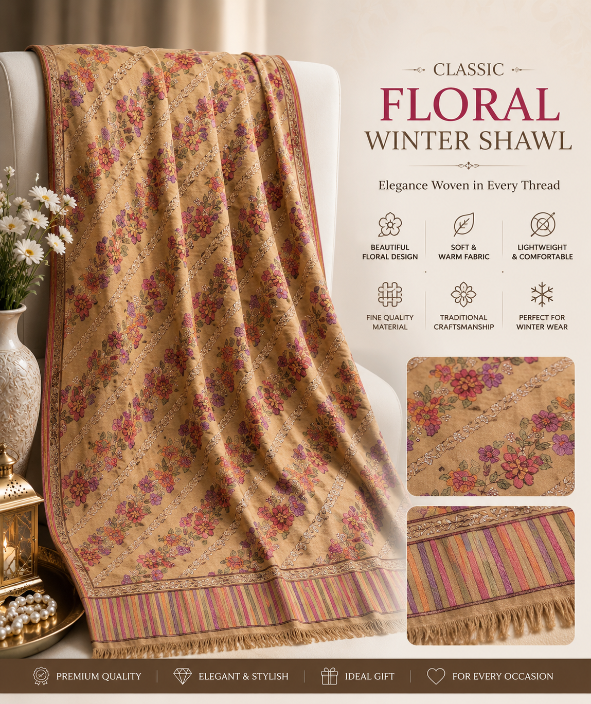Classic Floral Winter Shawl