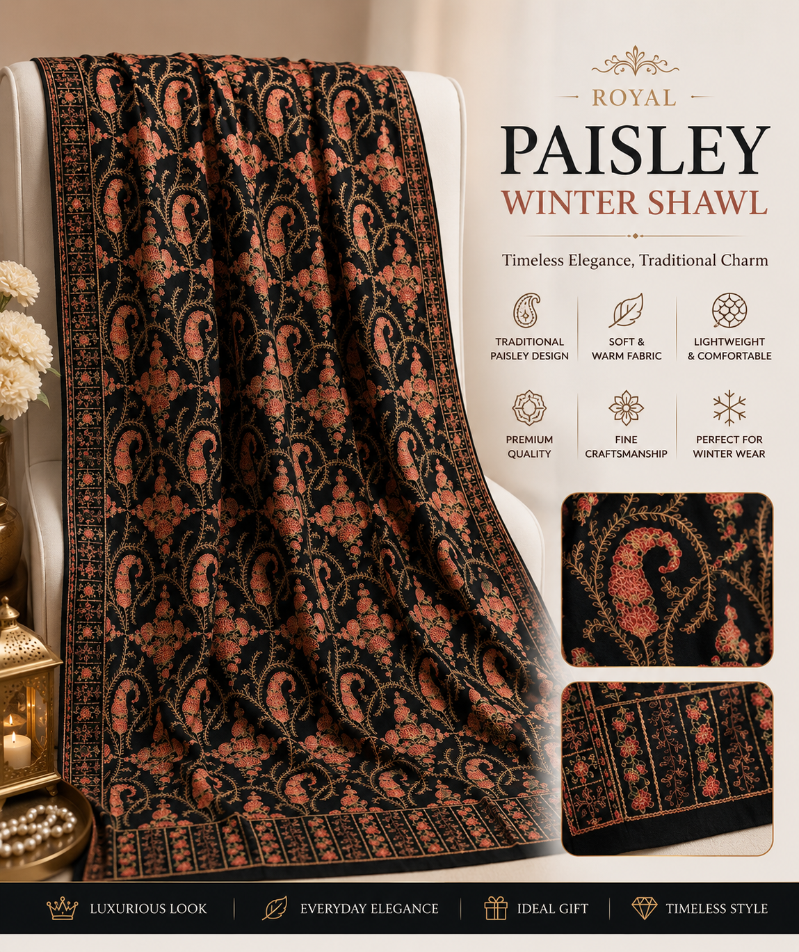 Royal Paisley Winter Shawl