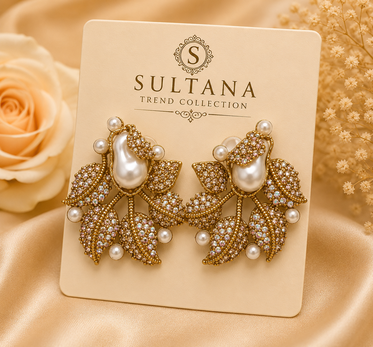 Luxury Pearl Floral Crystal Earrings