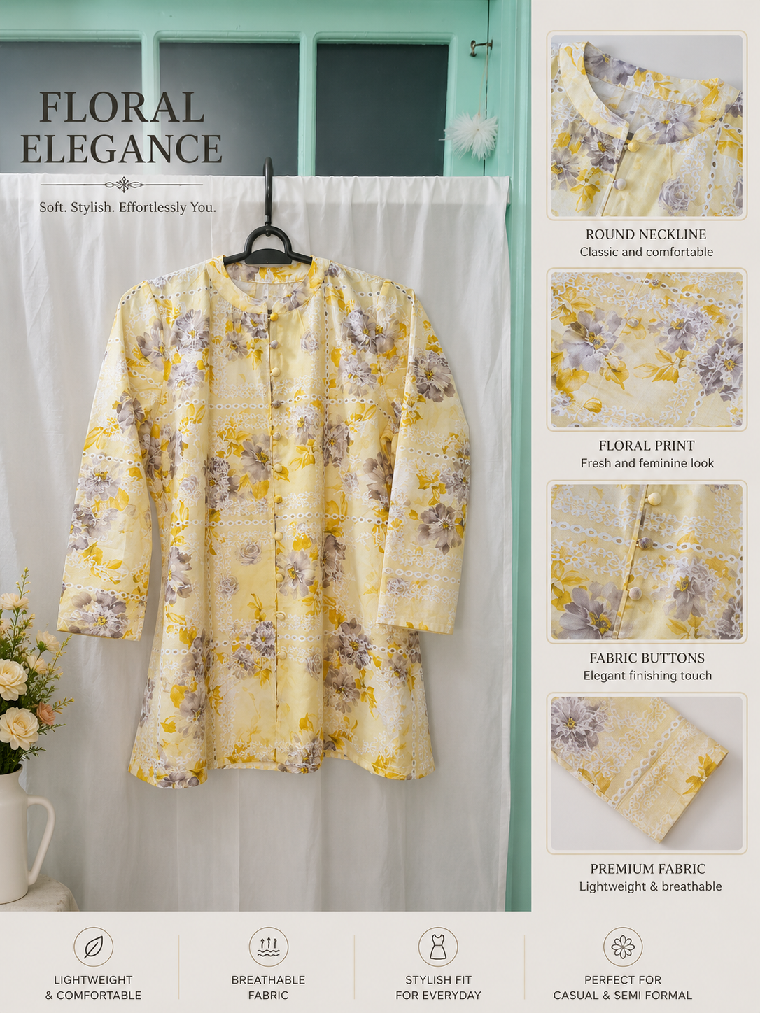 Floral Elegance Printed Tunic Top
