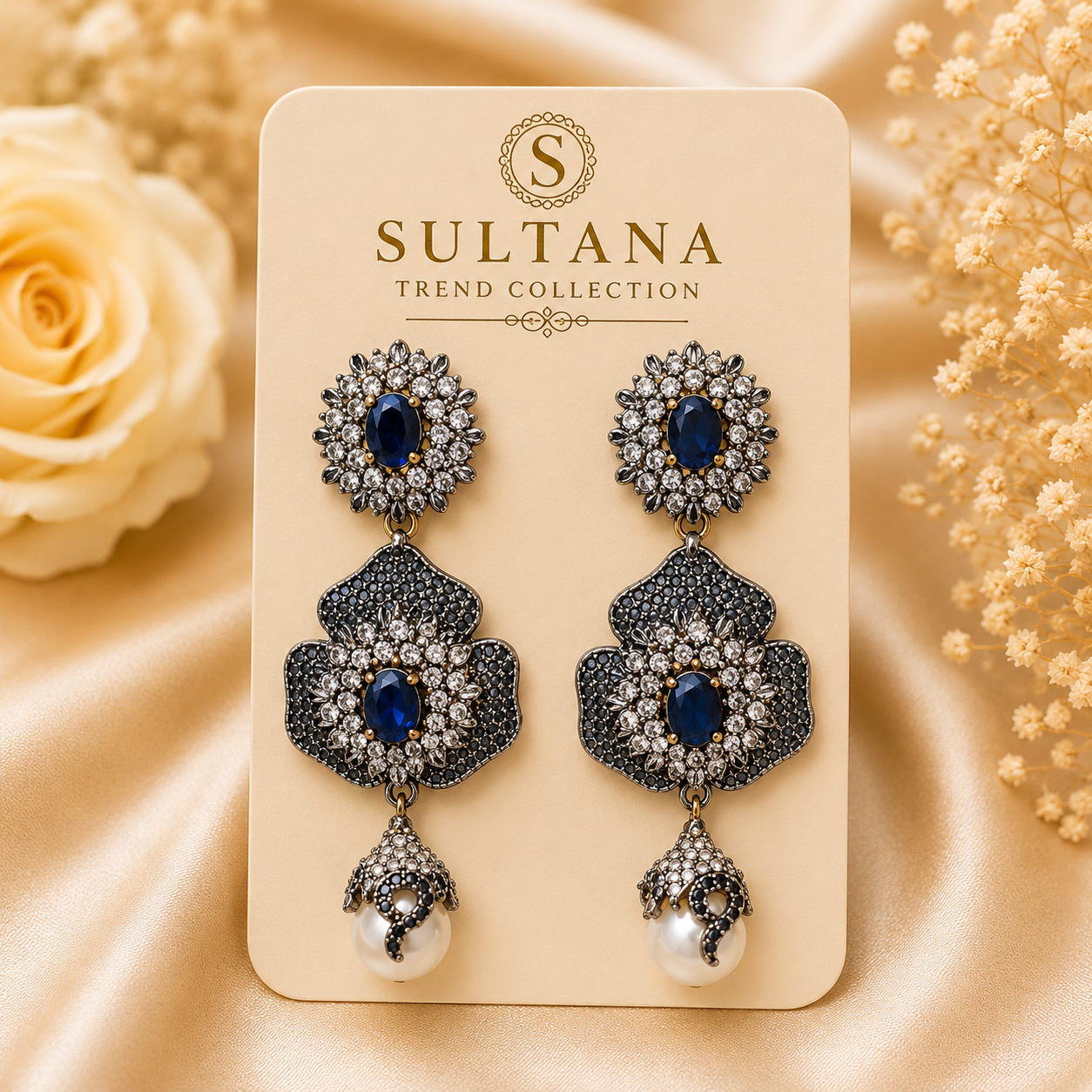 Royal Midnight Floral Drop Earrings