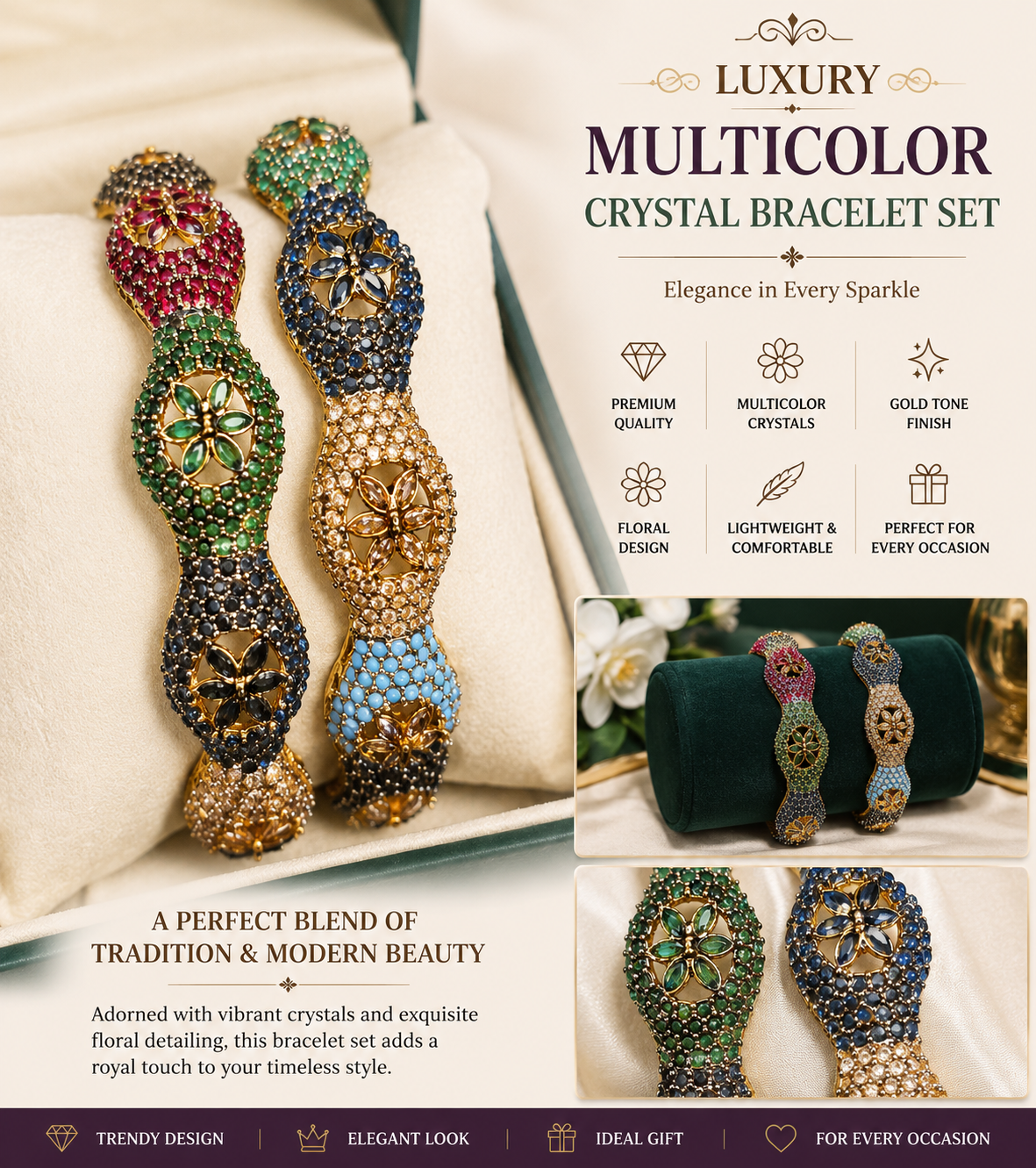 Luxury Multicolor Crystal Bracelet Pair