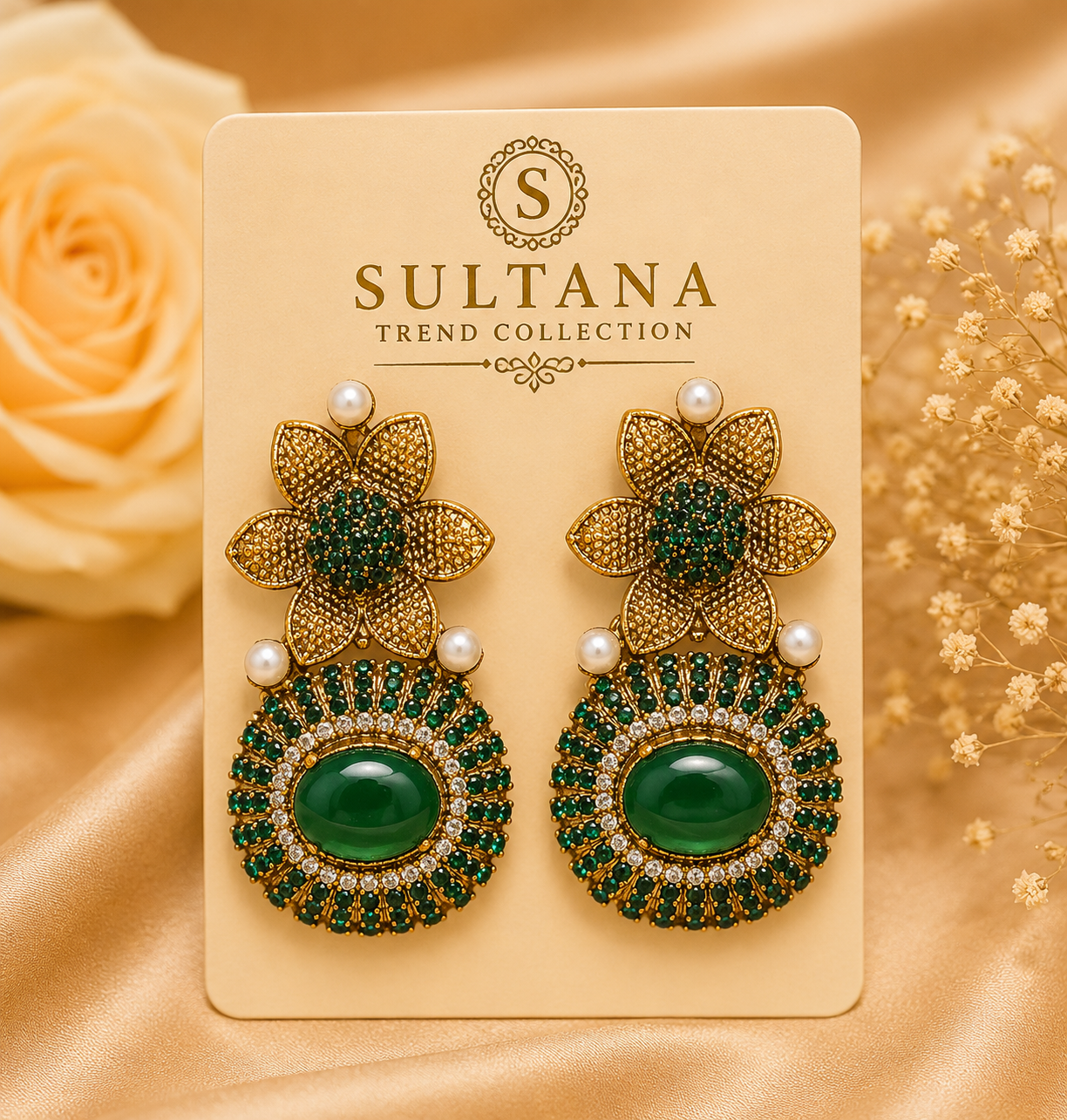Emerald Floral Statement Earrings