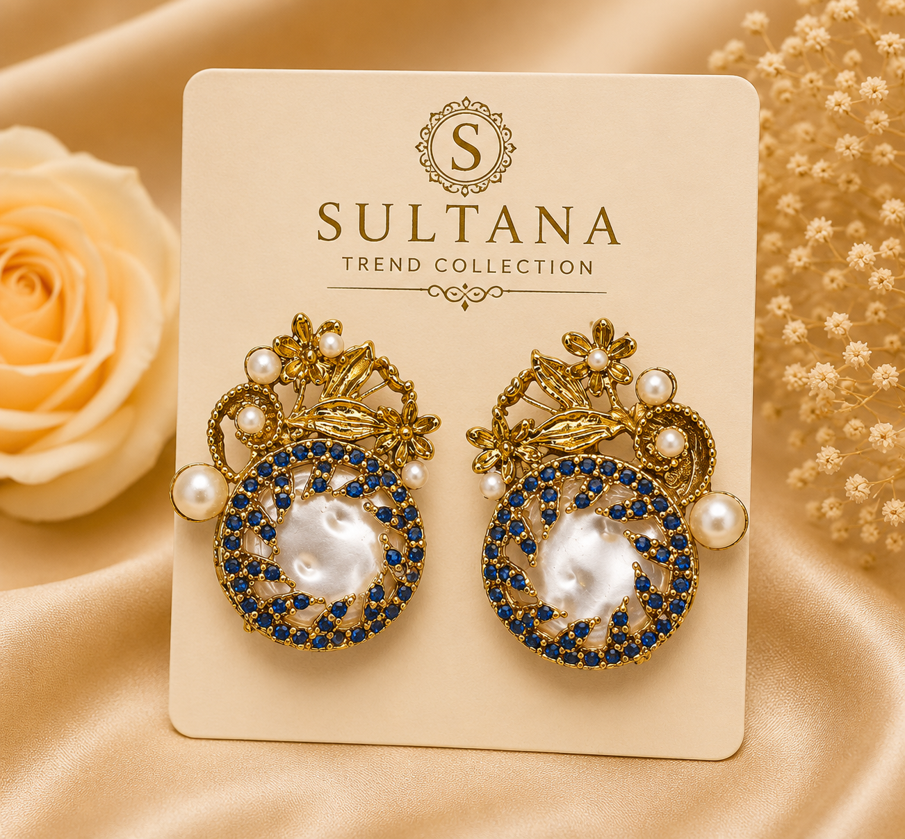 Royal Pearl Blue Crystal Earrings