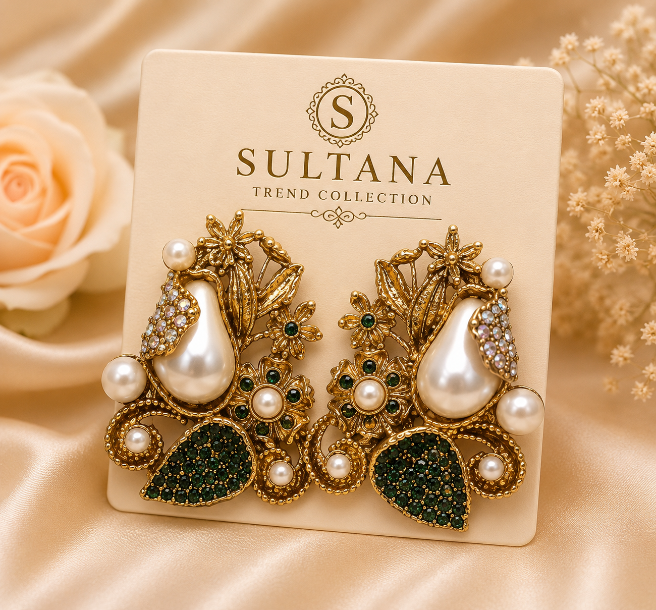 Royal Pearl Floral Statement Earrings
