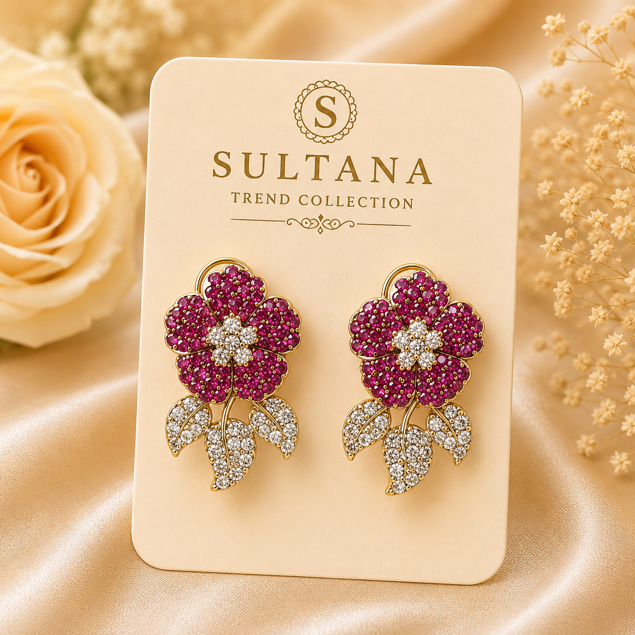 Ruby Blossom Crystal Earrings