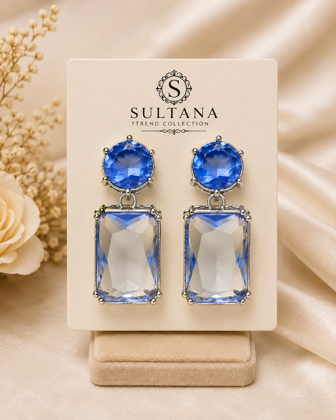 Luxury Golden Blue Crystal Earrings