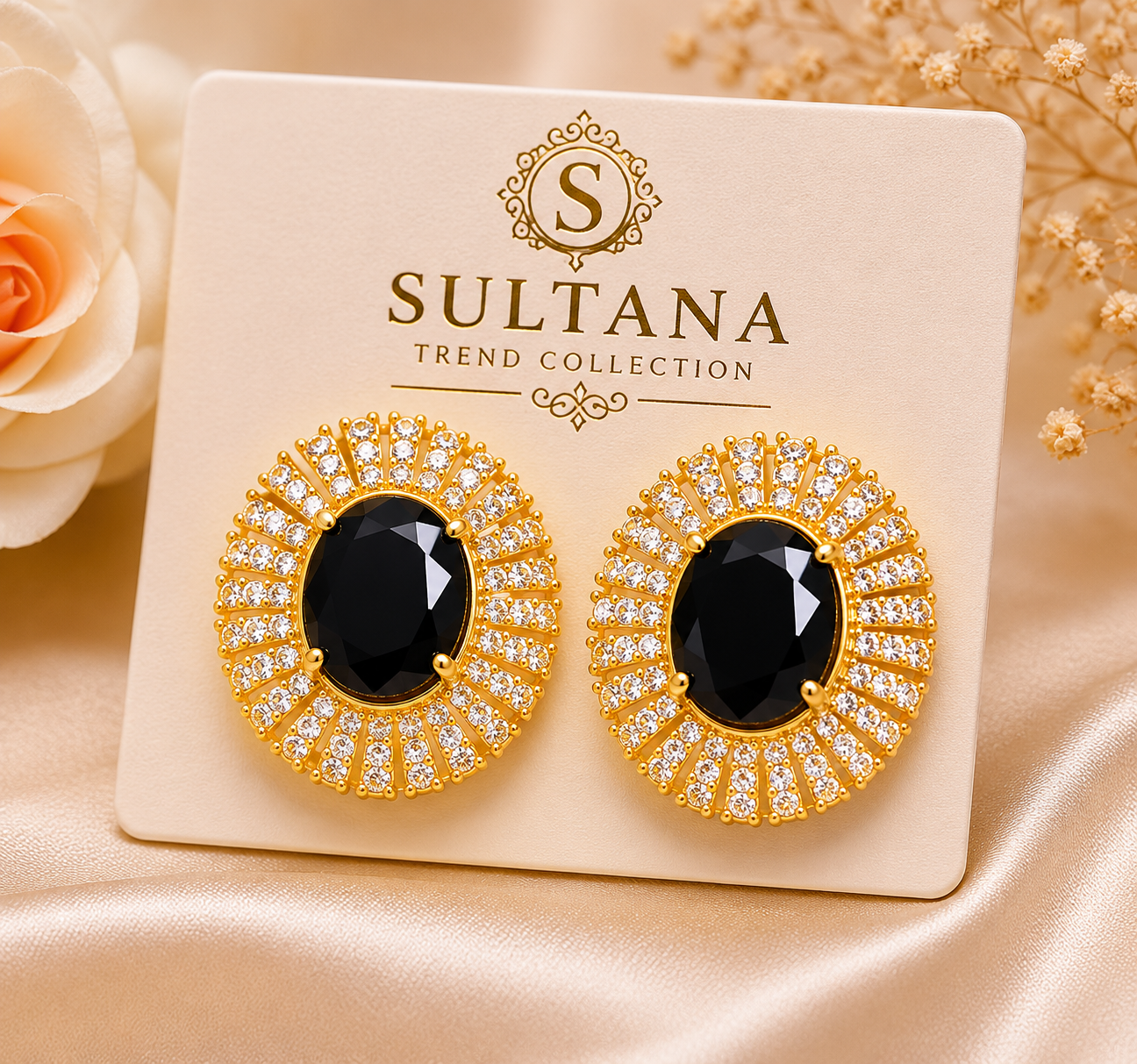 Luxury Black Stone Stud Earrings