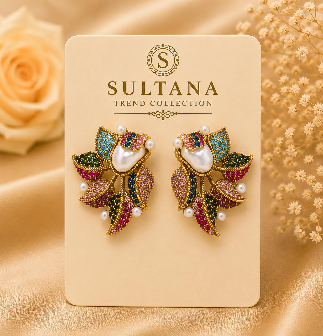Luxury Multicolor Pearl Leaf Earrings