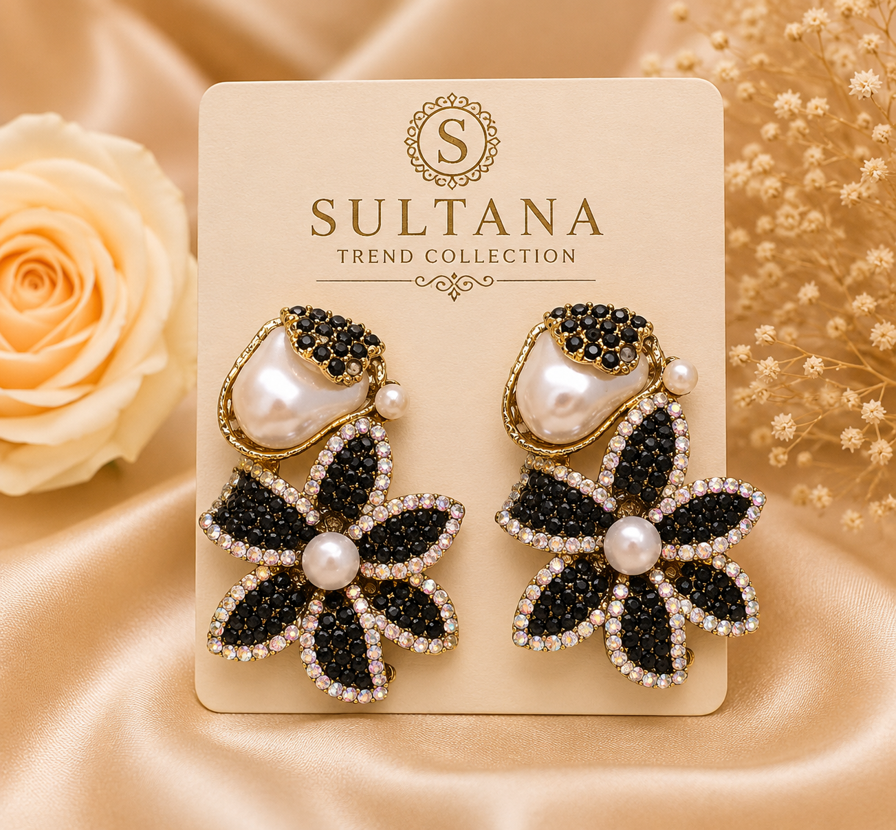 Midnight Pearl Blossom Earrings