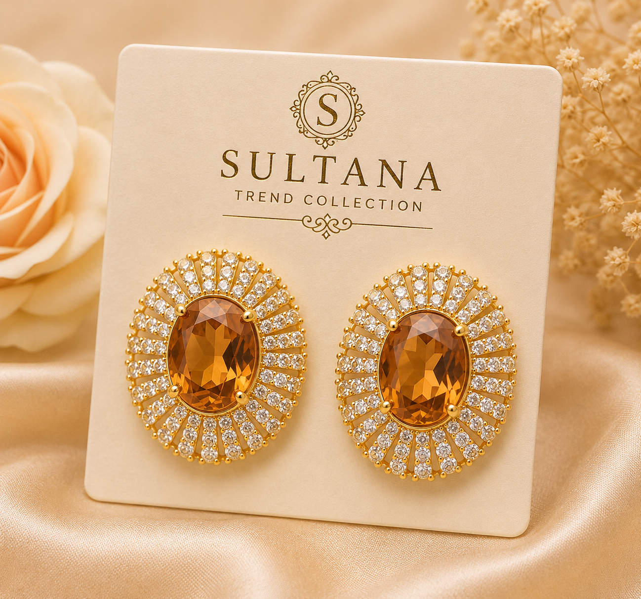 Luxury Champagne Crystal Stud Earrings
