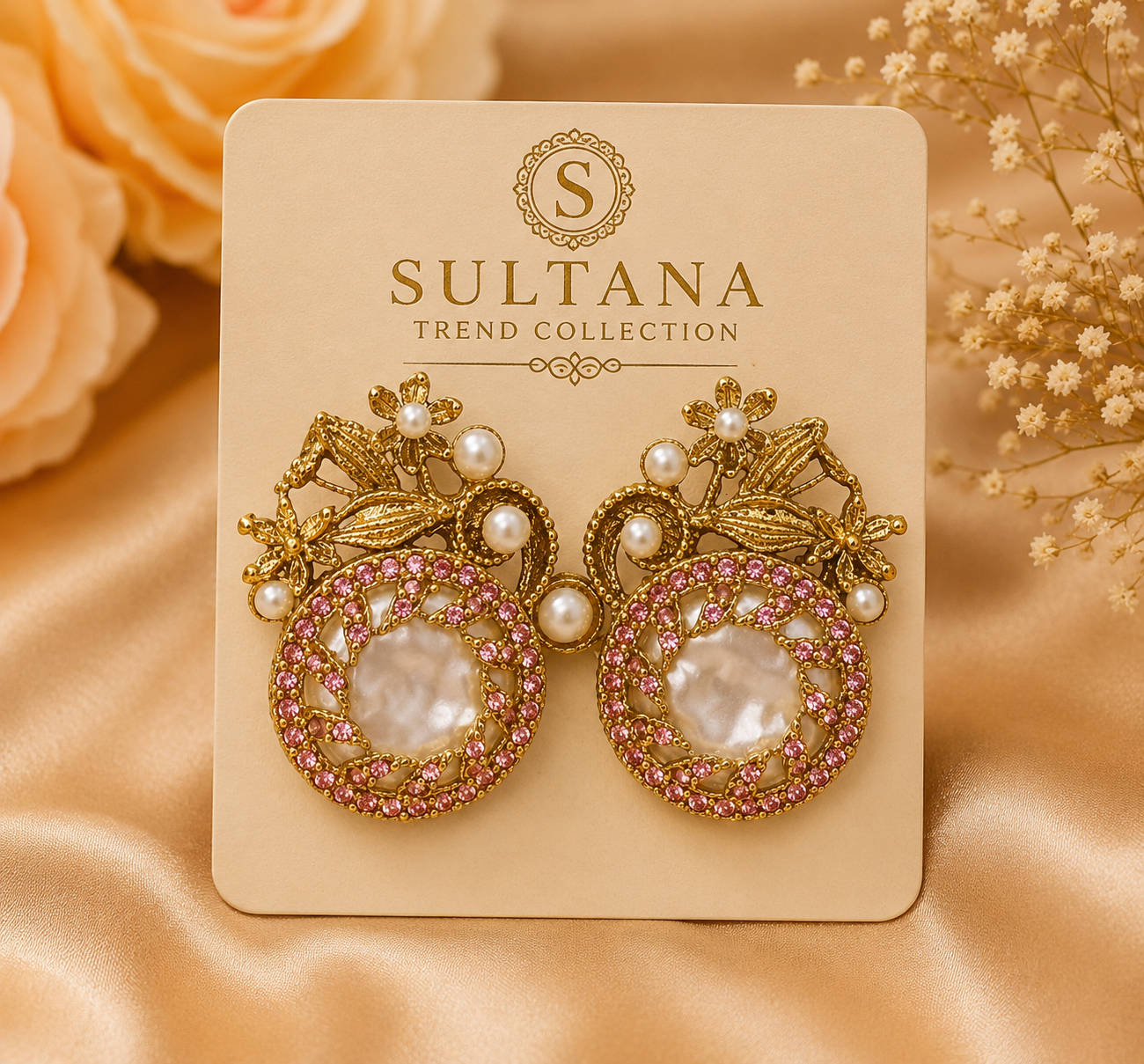 Royal Pearl Pink Crystal Earrings