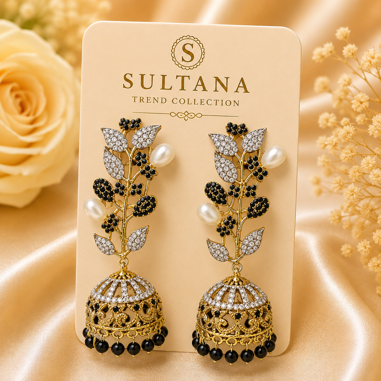 Luxury Floral Jhumka Pearl Earrings