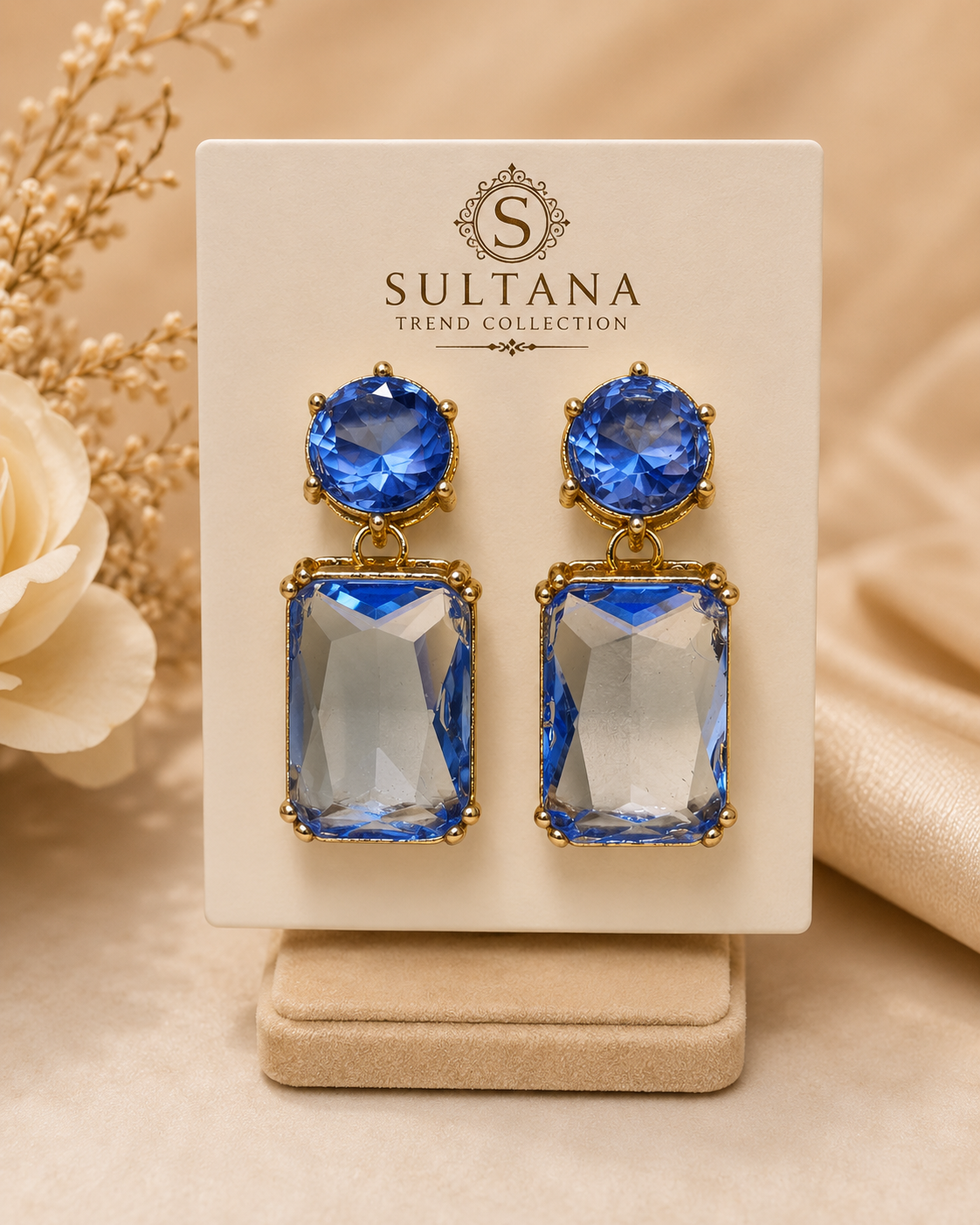 Luxury Blue Crystal Drop Earrings