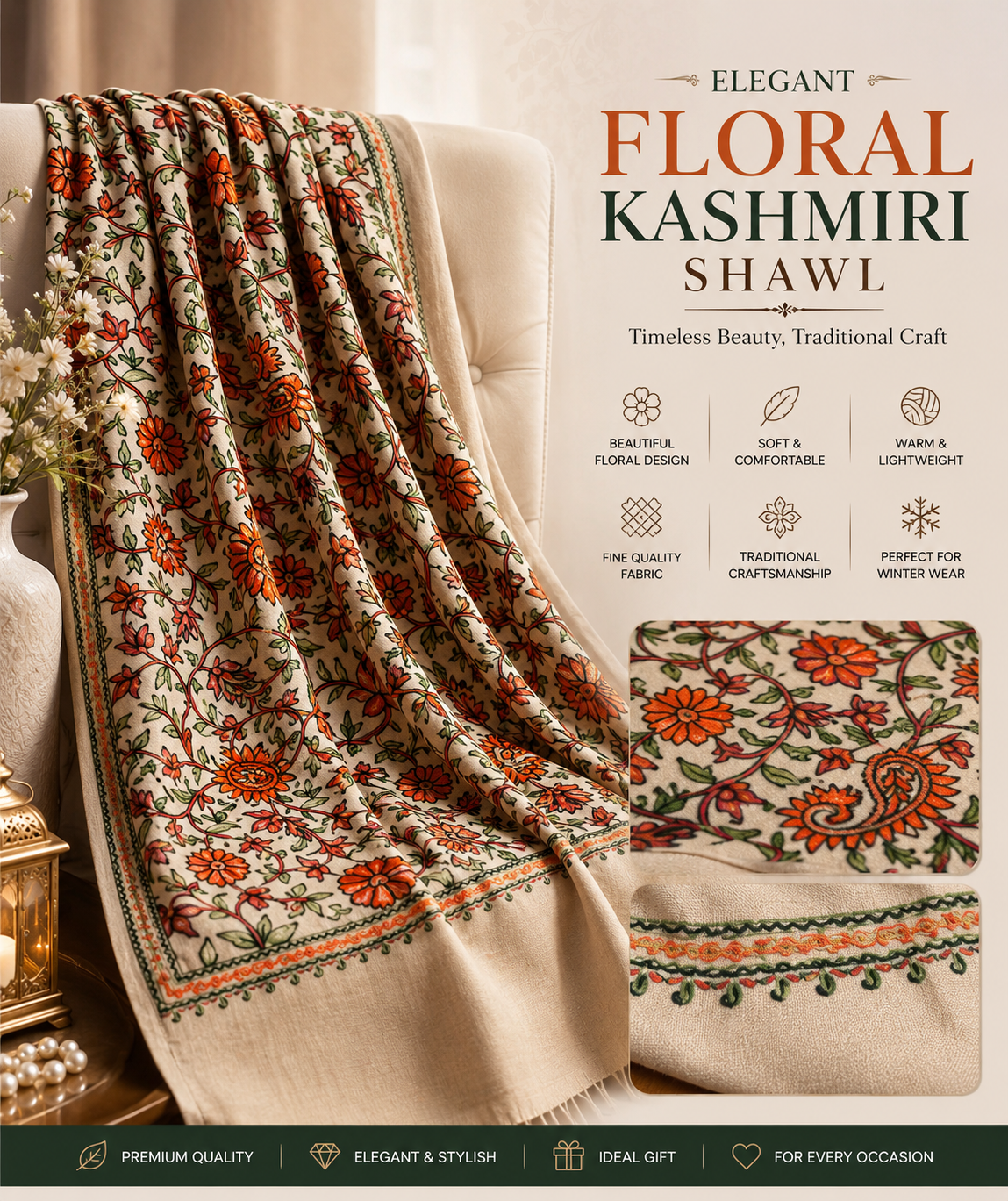 Elegant Floral Kashmiri Shawl
